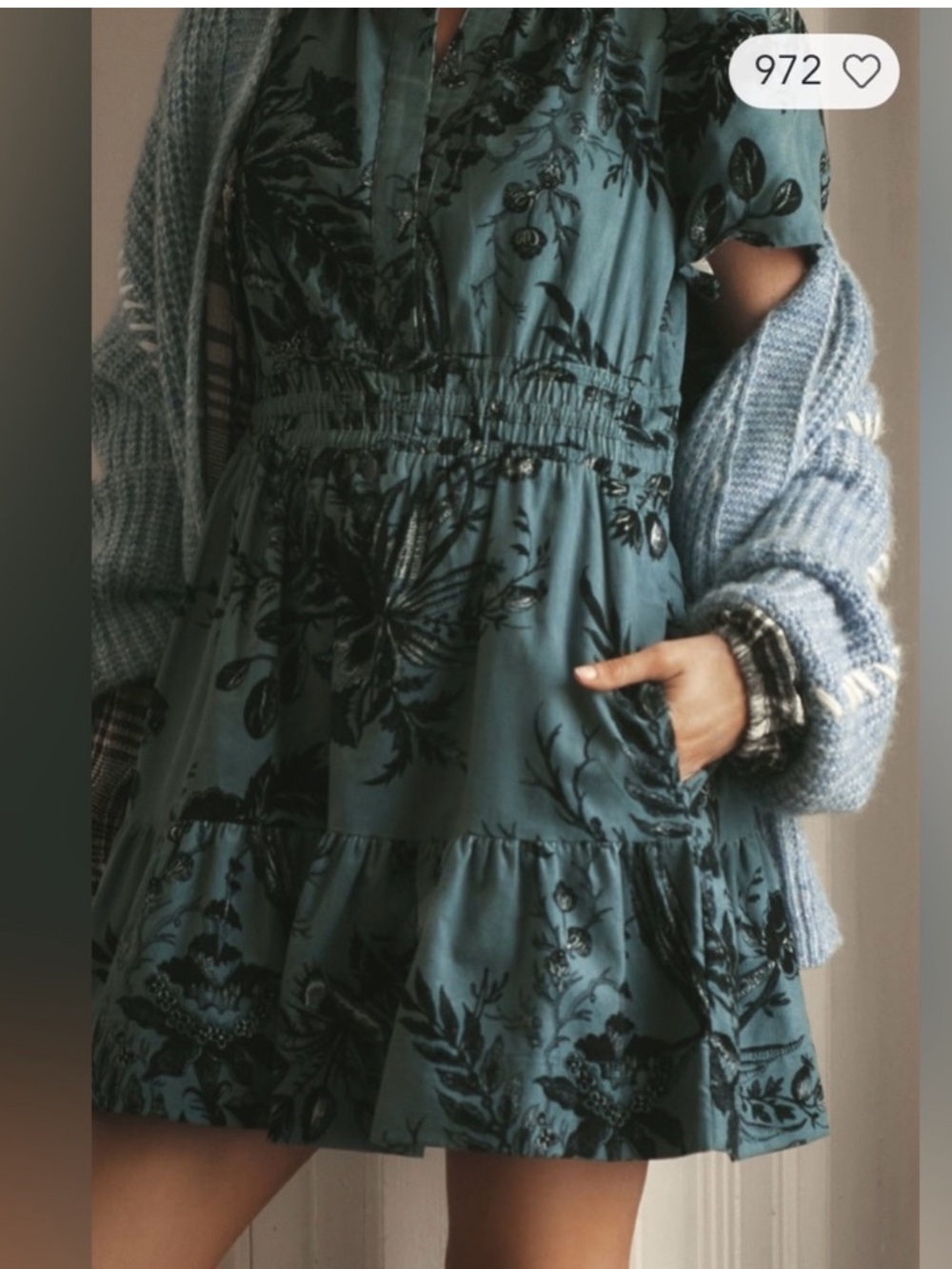 NWT Anthropologie Somerset Blue Floral Mini Dress Size Large - Picture 10 of 11